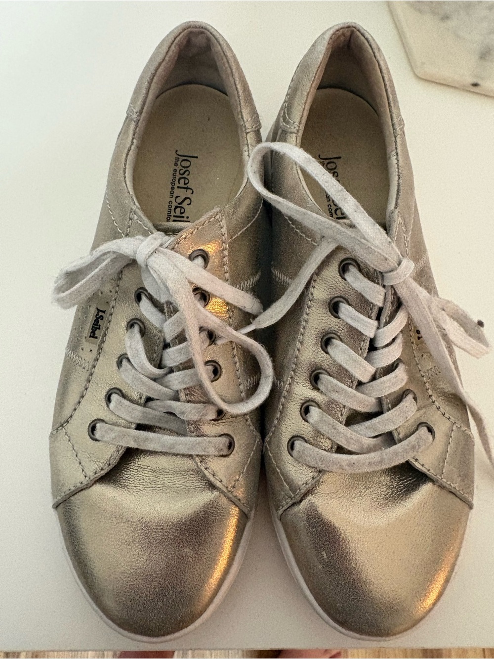 Josef Seibel Metallic Pewter Leather Lace-Up Sneakers